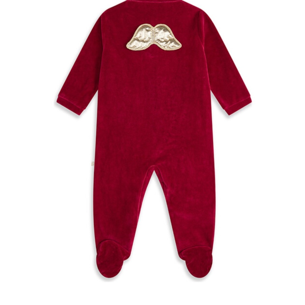 Velour Gold Angel Wing Sleepsuit - Burgundy
